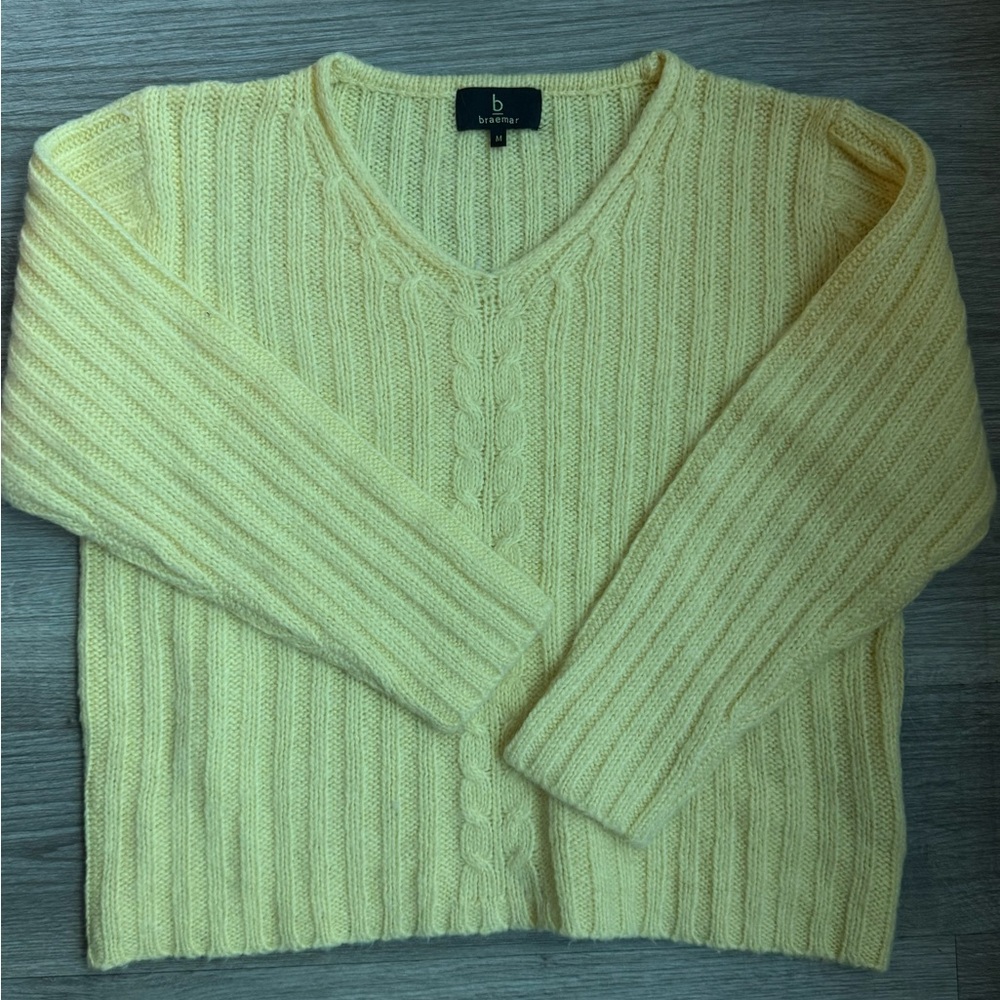 Butter Yellow V-Neck Cable Knit Sweater